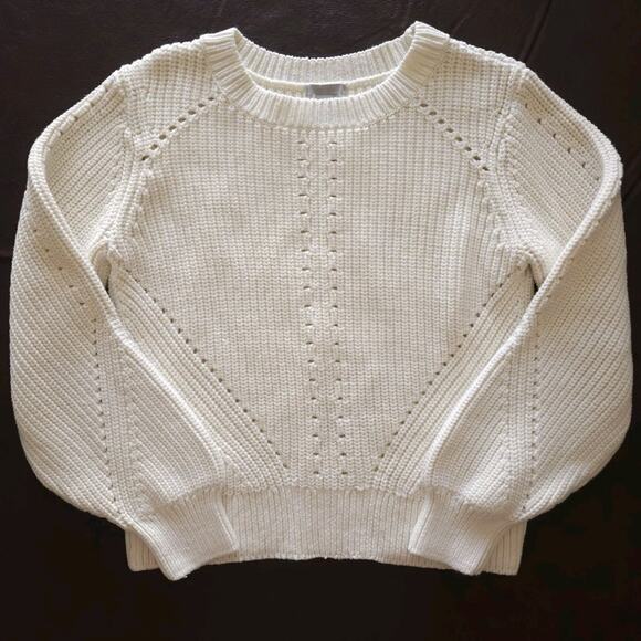H&M Sweater Large Ivory Knitted Ribbed Chunky Cotton Preppy Cozy Beach - Picture 1 of 8
